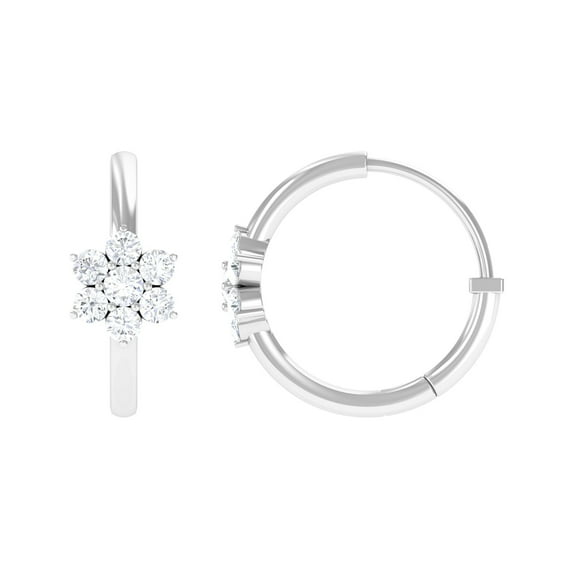 Rosec Jewels Floral Hoop Earrings with Diamond, 10K White Gold