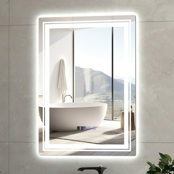 Costway 28" x 20" Defogging LED Bathroom Mirror Shatter-Proof Vanity Mirror 3 Colors