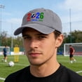 thumbnail image 5 of YiFudd Cartoon Adjustable Washed Cotton Cup26 Soccer Fan USA CAN MEX Design Baseball Cap,Unisex,Gray, 5 of 5