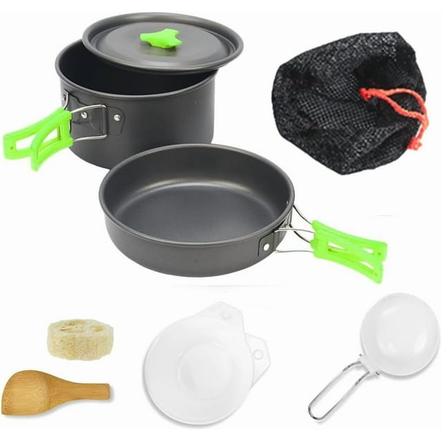 Biwat Non-Stick Lightweight Camping Cookware Mess Kit, Aluminium Alloy, Green, Perfect for Camping, Hiking, Backpacking, Picnic
