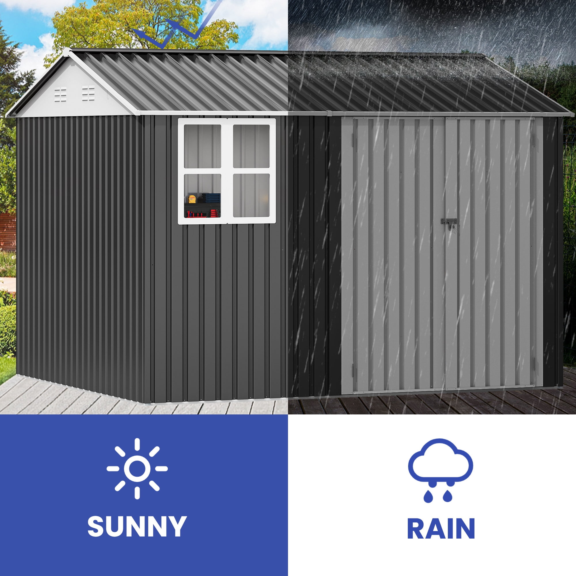 ModFusion 8x10 ft Storage Shed with Large Window, Lockable Double