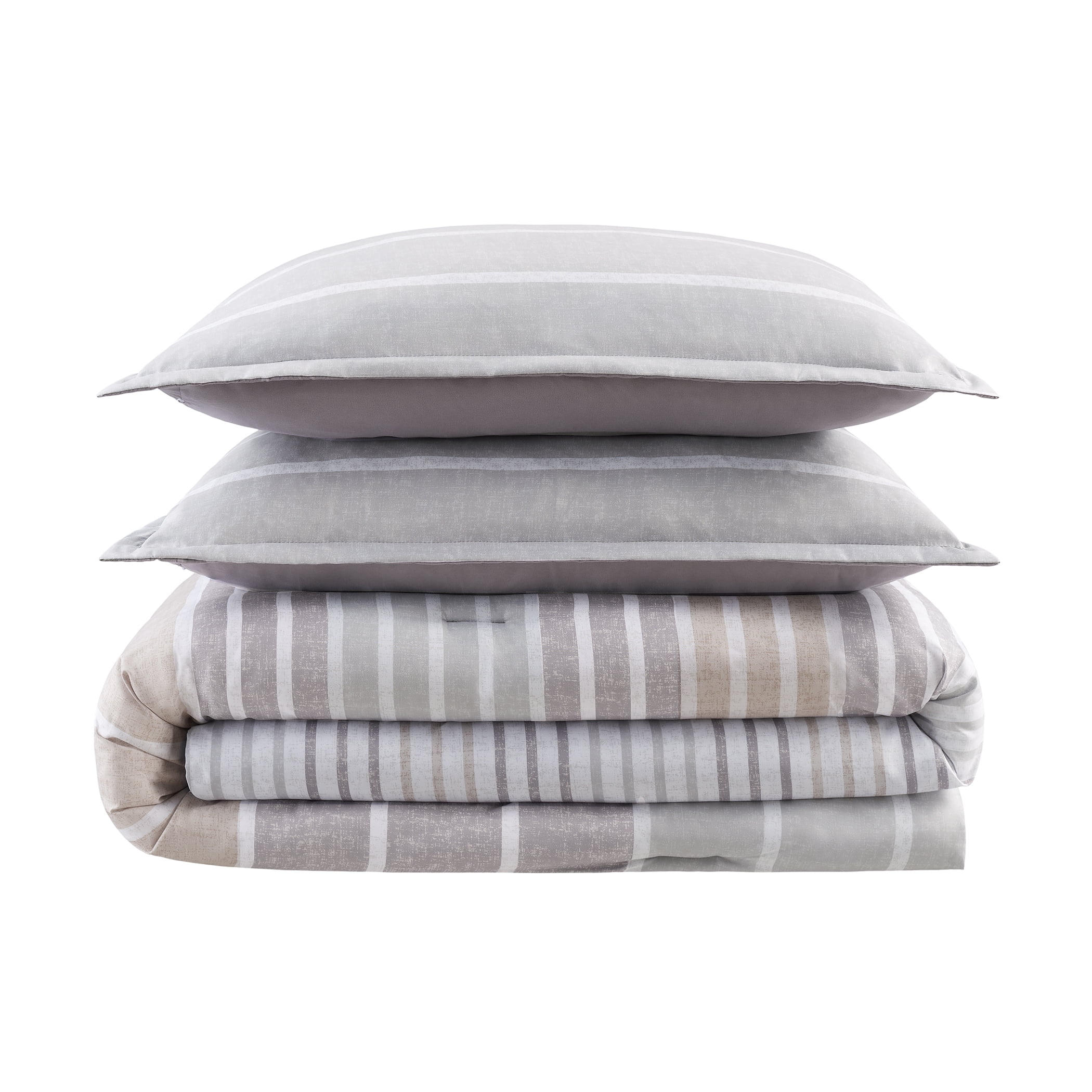 Serta Simply Clean Conrad Light Grey Variegated Stripe Antimicrobial Comforter Set, King (3-Piece)