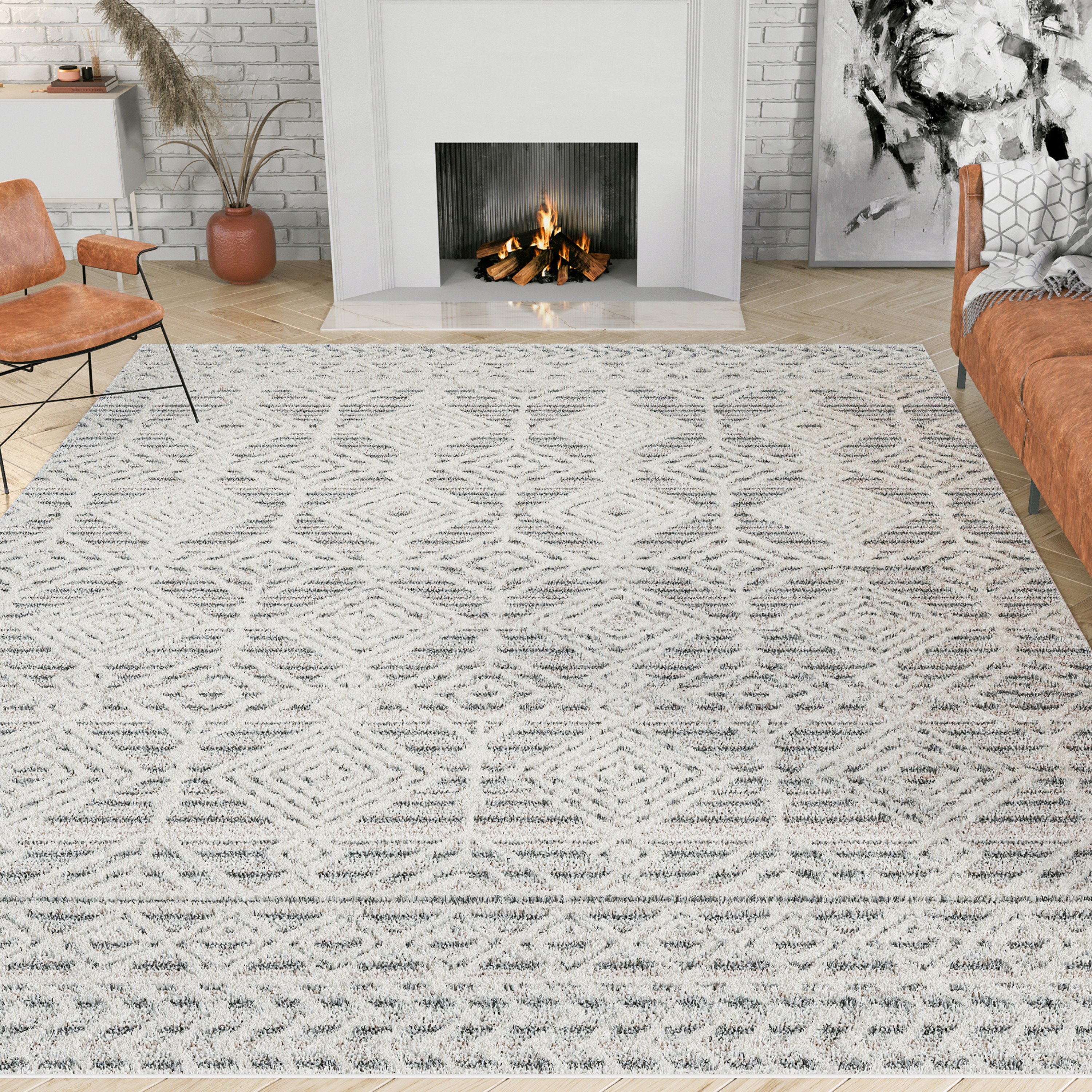 Bliss Rugs Moroccan Contemporary Geometric Area Rug, Indoor Rugs for Living Room, Dining Room, Bedroom | Gray, 5' x 8' (5'3''x7'3'')