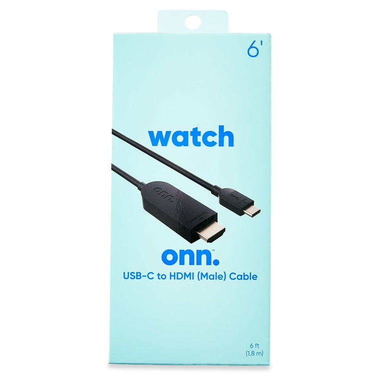 onn. 6' USBC to HDMI Male Connector Cable, Black 