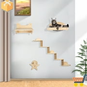 Wooden Cat Climbing Frame Wall Mounted Stair Diving Platform & Five Step Stairs