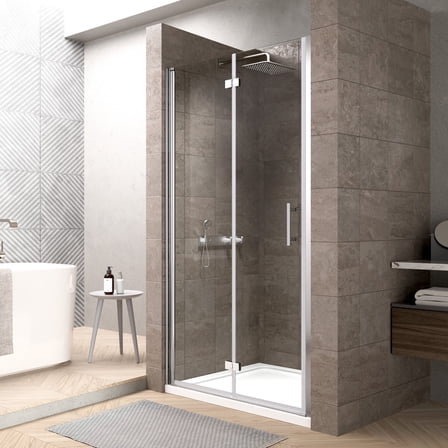 ACE DECOR 34" W x 72" H Frameless Bifold Shower Door, 1/4" (6mm) Clear SGCC Tempered Glass Shower Door, Pivot Swing Shower Glass Door in Chrome Finish, Reversible Installation