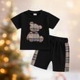 thumbnail image 3 of Toddlers Bear Embroidery Summer Outfit Boys Girls Short Sleeve Striped Shorts Two Piece Playwear Crew Neck Knee Length Pants Black 9 Months-12 Months, 3 of 3