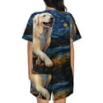 thumbnail image 6 of Uemuo Vintage Starry Sky Labrador A Pattern Women's Short-Sleeved Pajama, Button-Front Loungewear, 2-Piece Summer Sleepwear, Elastic Drawstring Shorts-X-Large, 6 of 7