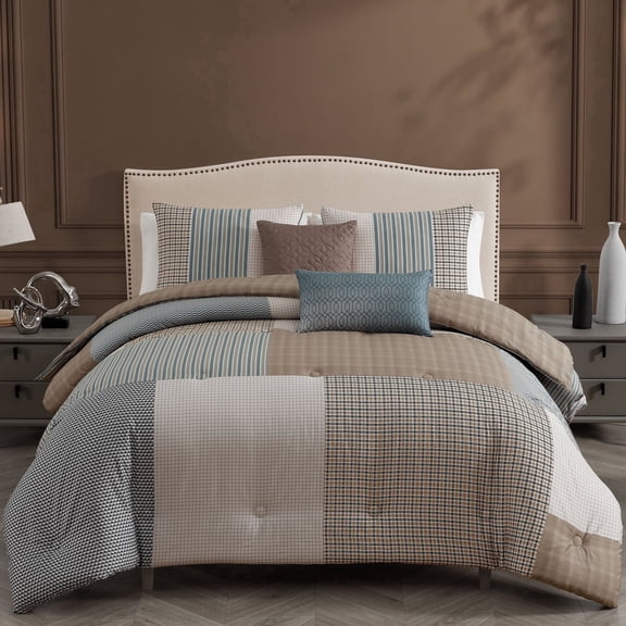 Bebejan Tranquil Patch 100% Cotton Sateen 5 Piece Reversible Comforter Set, Queen, All Season, Cozy Comfort