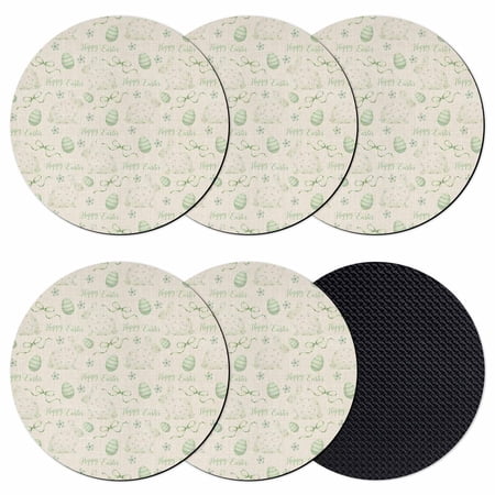 Sage Green Easter Coasters Set of 6 Absorbent Coasters for Drinks Spring Vintage Bunny Eggs on Linen Coaster for Desk Coffee Table Protection Home Decor House Warming Gifts 4