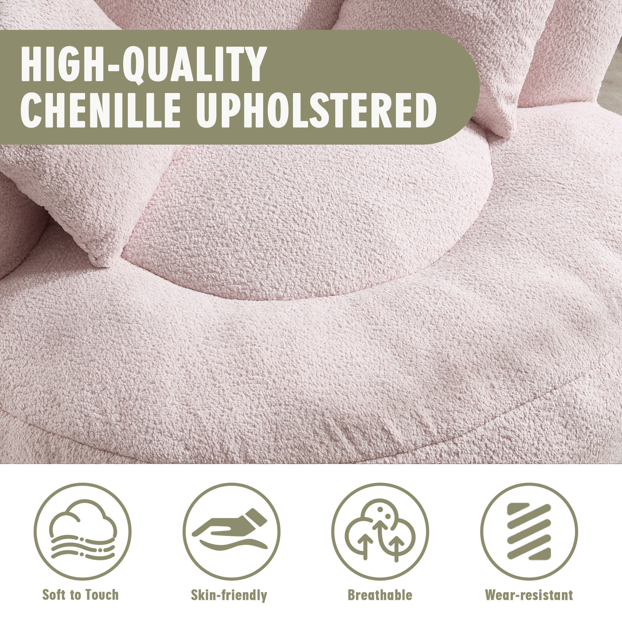 MOONMISS Chenille High Back Lazy Boy Sofa with Throw Pillows for Adults and Children, Indoor Outdoor, Pink