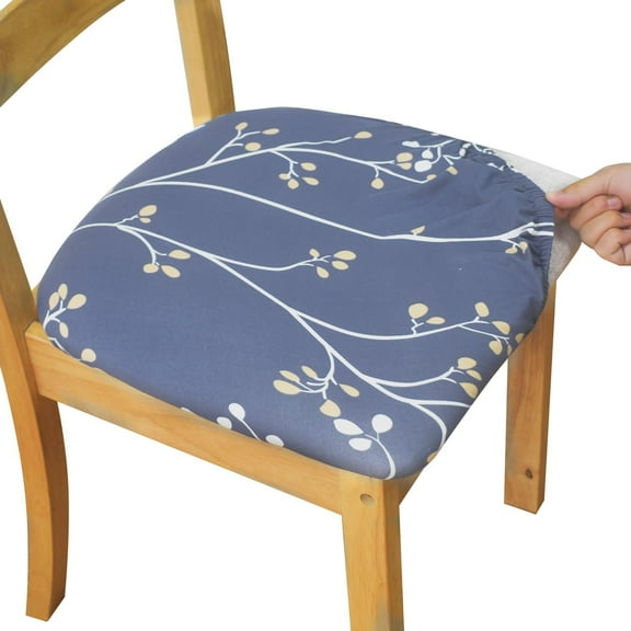 Seat Covers for Dining Room Chairs, Stretch Printed Chair Covers with Ties, Square Removable Washable Chair Protector Seat Cushion Slipcovers for Kitchen, Office(Set of 4, Blue Flower)