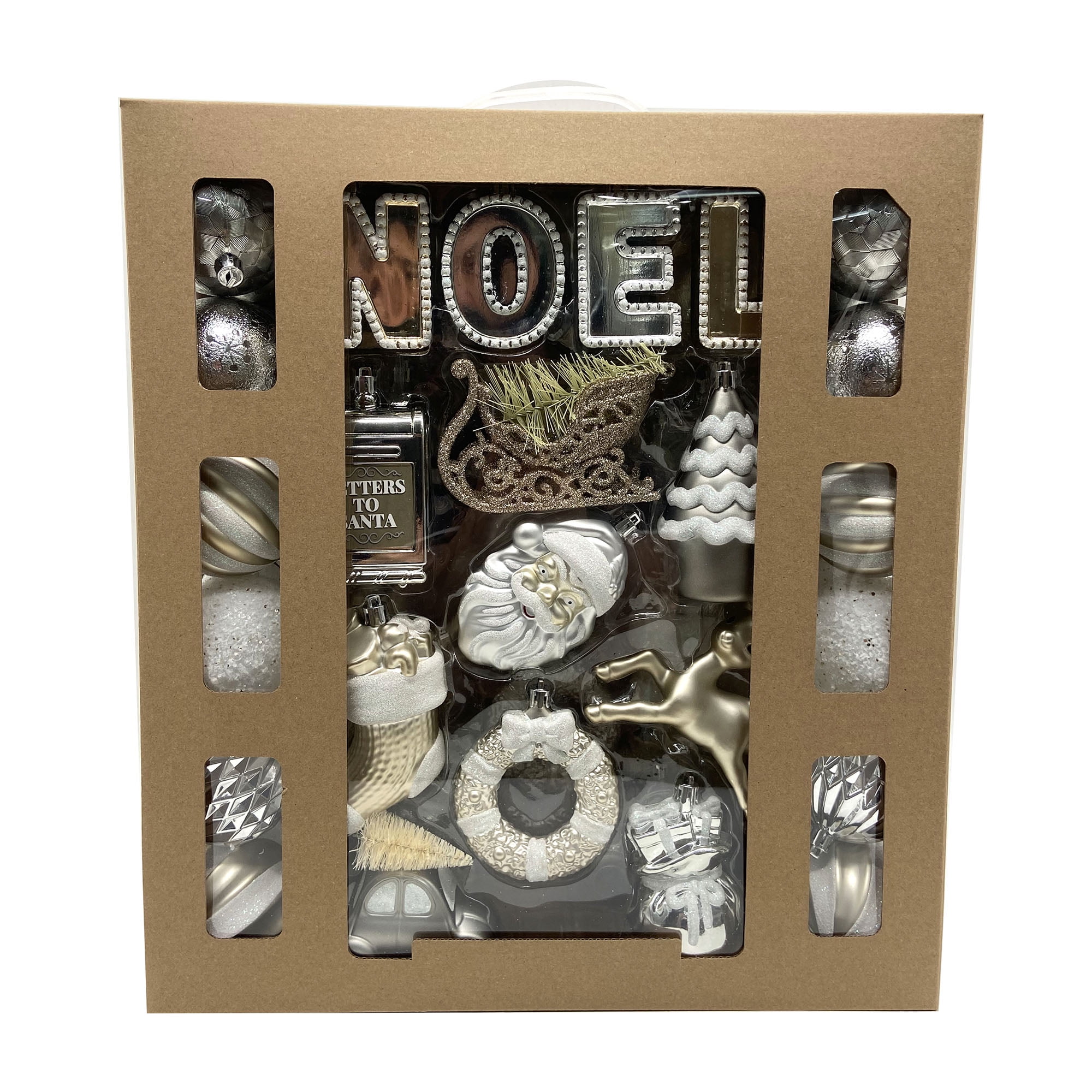 Holiday Time 50-Count Iconic Symbols of Christmas Shatterproof Christmas Ornaments, Gray/Gold/Silver/White, Measures 2.76" in diameter