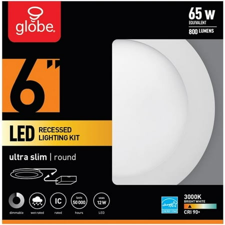 

Globe Electric LED Recessed Lighting Kit Frost White 6 in. W Metal LED Recessed Downlight 65 watt