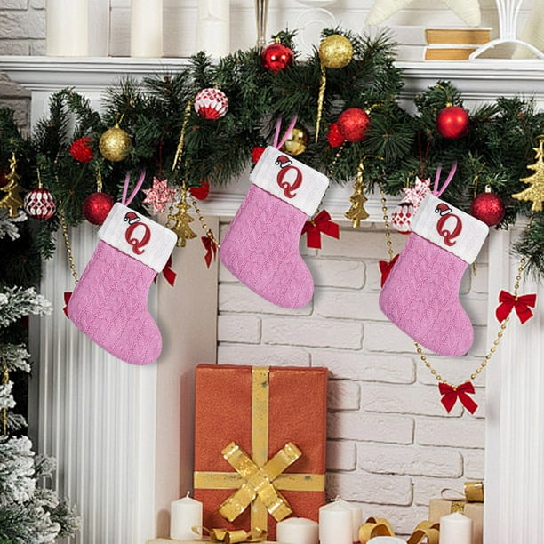 Adornos navideños, adornos navideños, regalos navideños, medias de punto, medias de lana, letras bordadas, bolsa de regalo de dulces para niños, bolsa de regalo para medias navideñas, decorar, decorar
