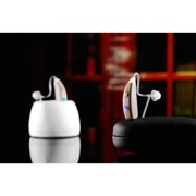 Rechargeable EasyCharge2 hearing amplifiers aids - 4 channel USA made digital processor - charger docking base - No hearing test audiogram required types affordable assist hearing amplifiers - Right