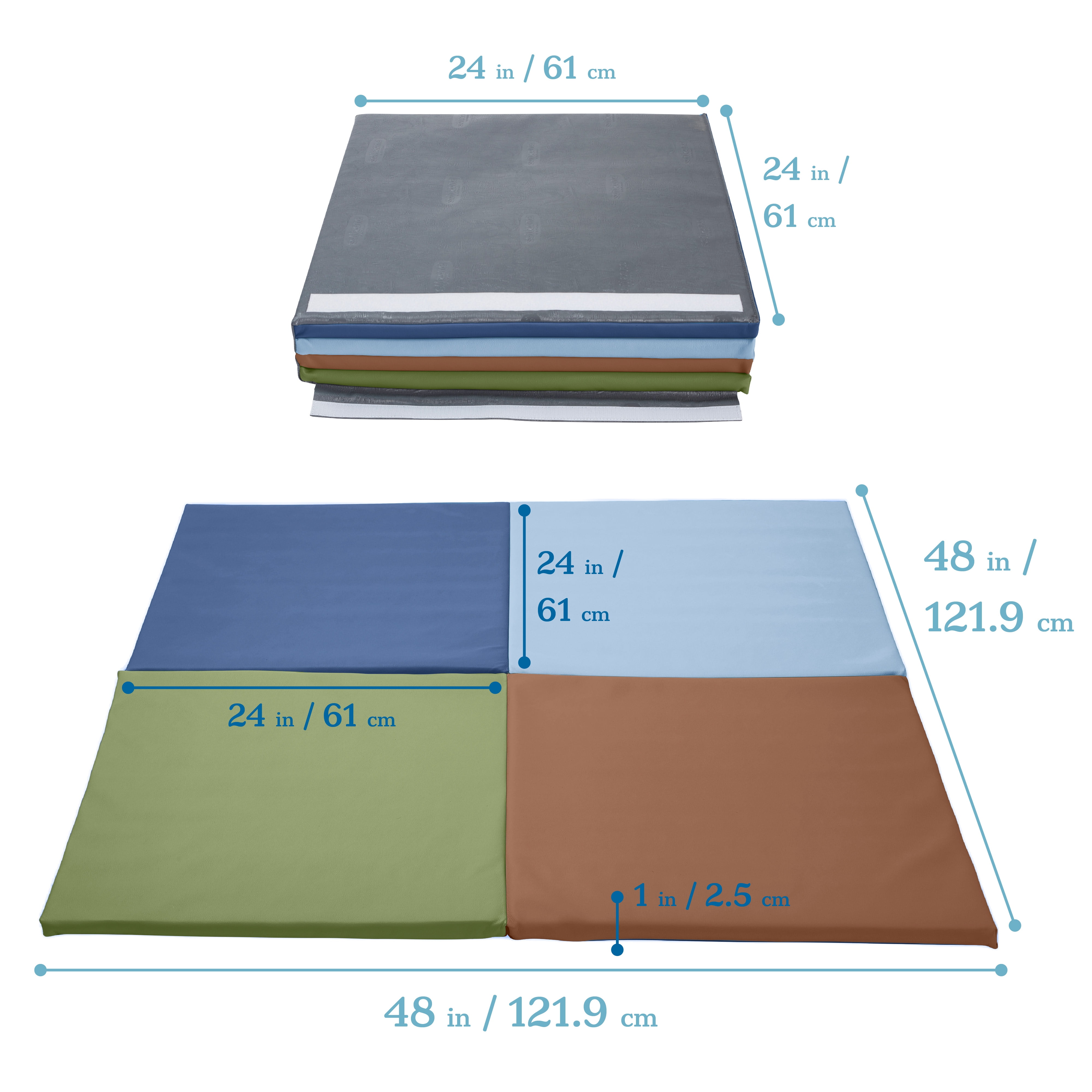 ECR4Kids SoftZone Quad Fold-N-Go Activity Play Mat, 48in Square, Baby Essentials, Earthtone