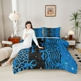 thumbnail image 4 of Feelyou Teens Princess Ribbon Bedding Comforter Set, Fashion Bowknot Bow-tie Blue Twin Comforter Sets, Leopard Cheetah Print Reversible Bedding Set, Breathable Home Decor, 2 Pieces, 4 of 8