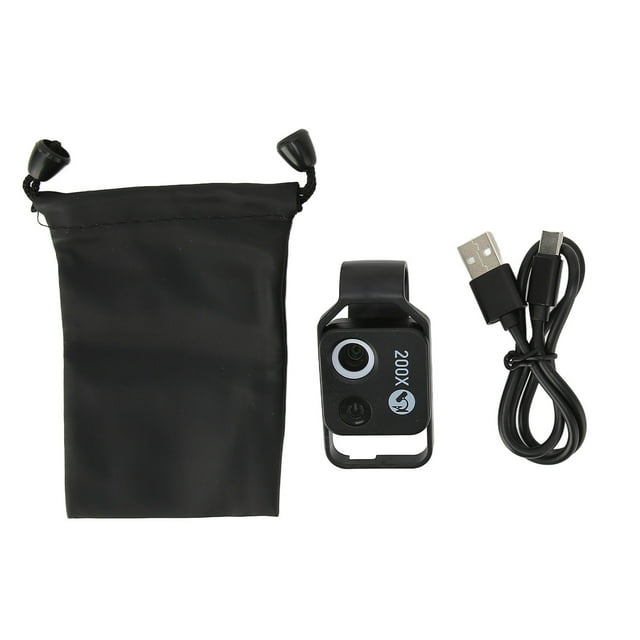 200X Microscope, Microscope Portable pour Téléphone Mobile Compact 2 Niveaux de Luminosité Multi-Revêtement avec Clip pour Photographie en Extérieur Noir Sans CPL, Noir avec CPL