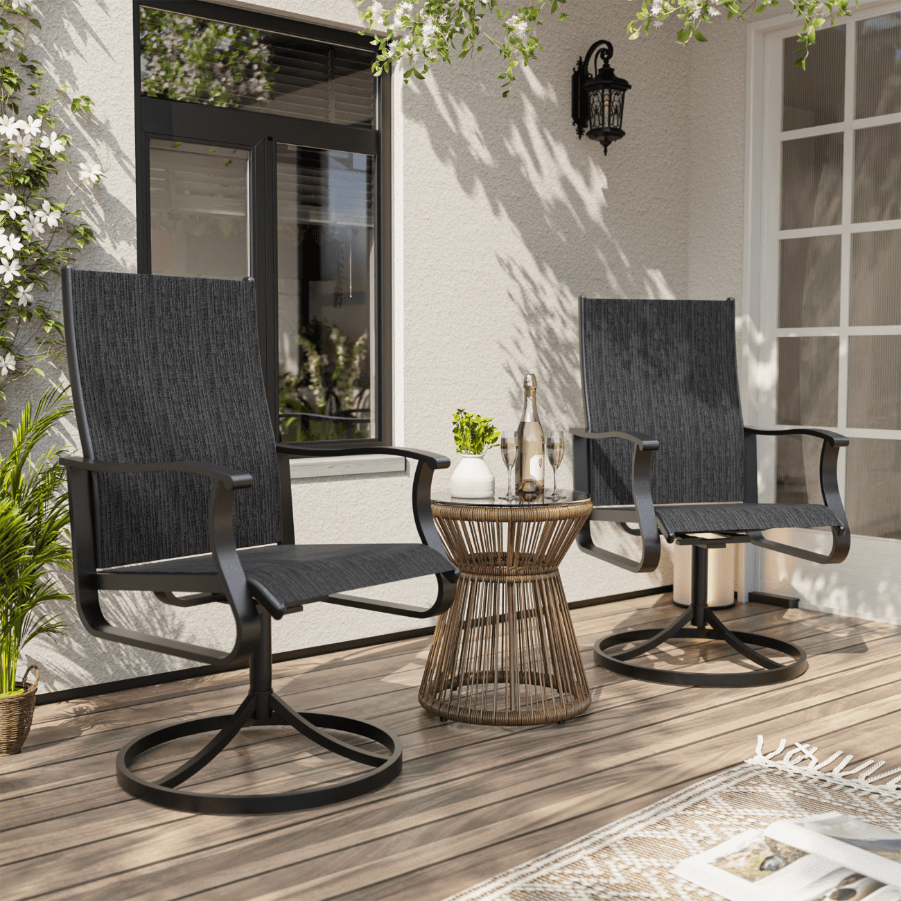 UDPATIO Low Back Outdoor Dining Chair Set of 2, 360°Swivel Patio Chair Outside for Lawn Garden Backyard Deck, Dark Grey