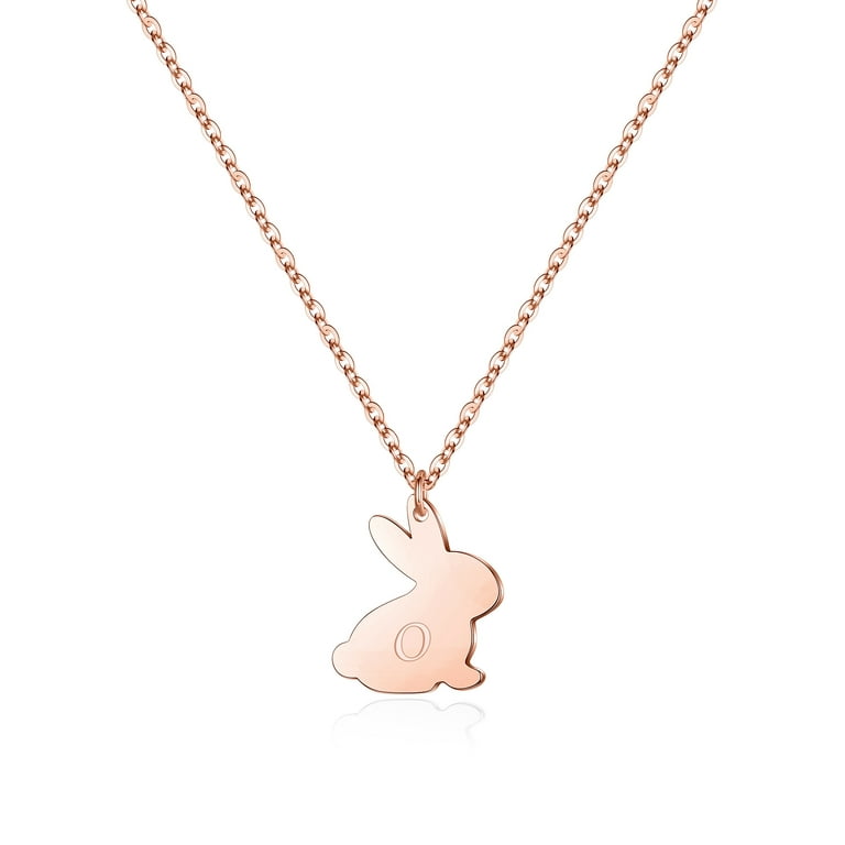 Tingn Easter Bunny Gifts for Kids 14K Rose Gold Plated Dainty Heart Initial Necklace Cute Bunny Necklaces Easter Bunny Gifts for Kids Toddlers Girls