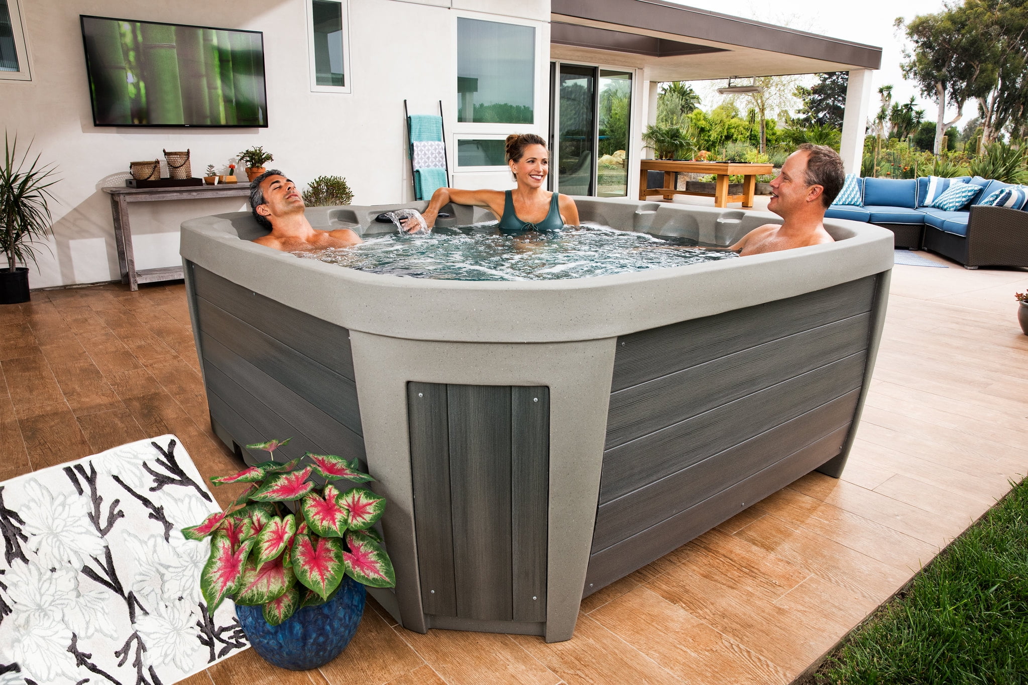 All New 2025 HydroLuxe MAUI LOUNGER Taupe/Grey Hot Tub - 5-person, 26 Jets, Convertible 110v/220v