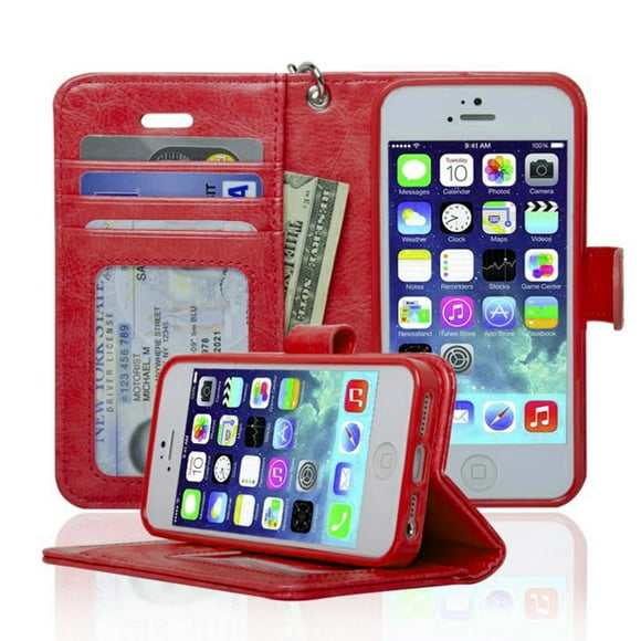 [PST] iPhone 5 / 5S Case, Leather Magnetic Card Slot Wallet Folio Flip Case Cover