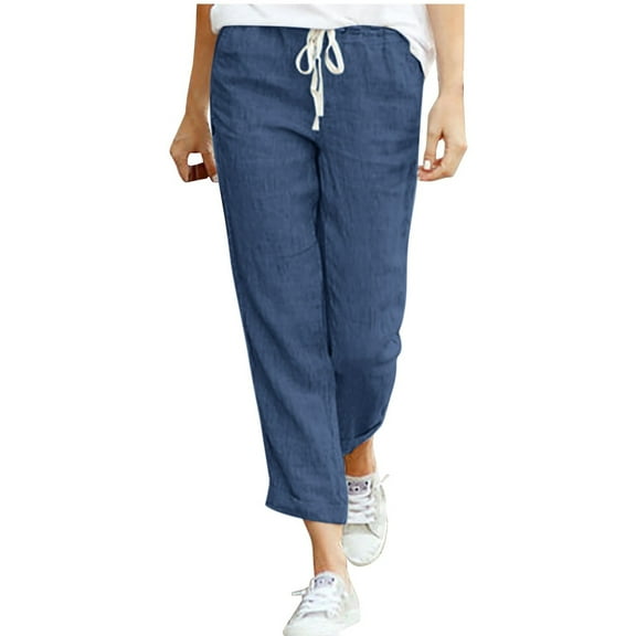 SNKSDGM Women's Plus Wide Leg Sweatpants Women Tall 34 Inseam Capri Pants for Women Stretch Womens Trousers Back Pants Drawstring Elastic Waist Linen Pants Casual Pants