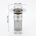 thumbnail image 2 of Bathroom Sink Pop Up Drain Strainer with Anti-Clog Filter Screen, Universal Brass CoreBounce Stopper for Wash Basin 1.3-1.6 Inch, Odor-Proof Press Type Drain Plug for Home Lavatory 1Pcs B, 2 of 5