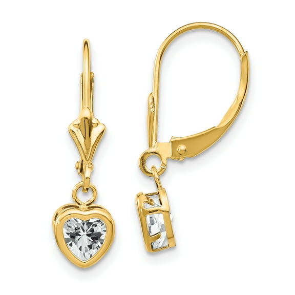 Primal Gold 14 Karat Yellow Gold 5mm Heart Cubic Zirconia Earrings
