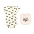 thumbnail image 3 of Hudson Baby Infant Girl Cotton Sleep and Play, Bodysuit and Bandana Bib Set, Leopard Hearts, 3-6 Months, 3 of 4