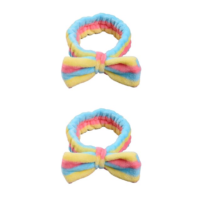 Minnieouse Diademas Lazo Nudo Estiramiento Suavidad Adornos de franela Accesorios para el cabello Diadema para de cara Sporting iris raya raya arcoiris 2piezas Minnieouse CBP376848