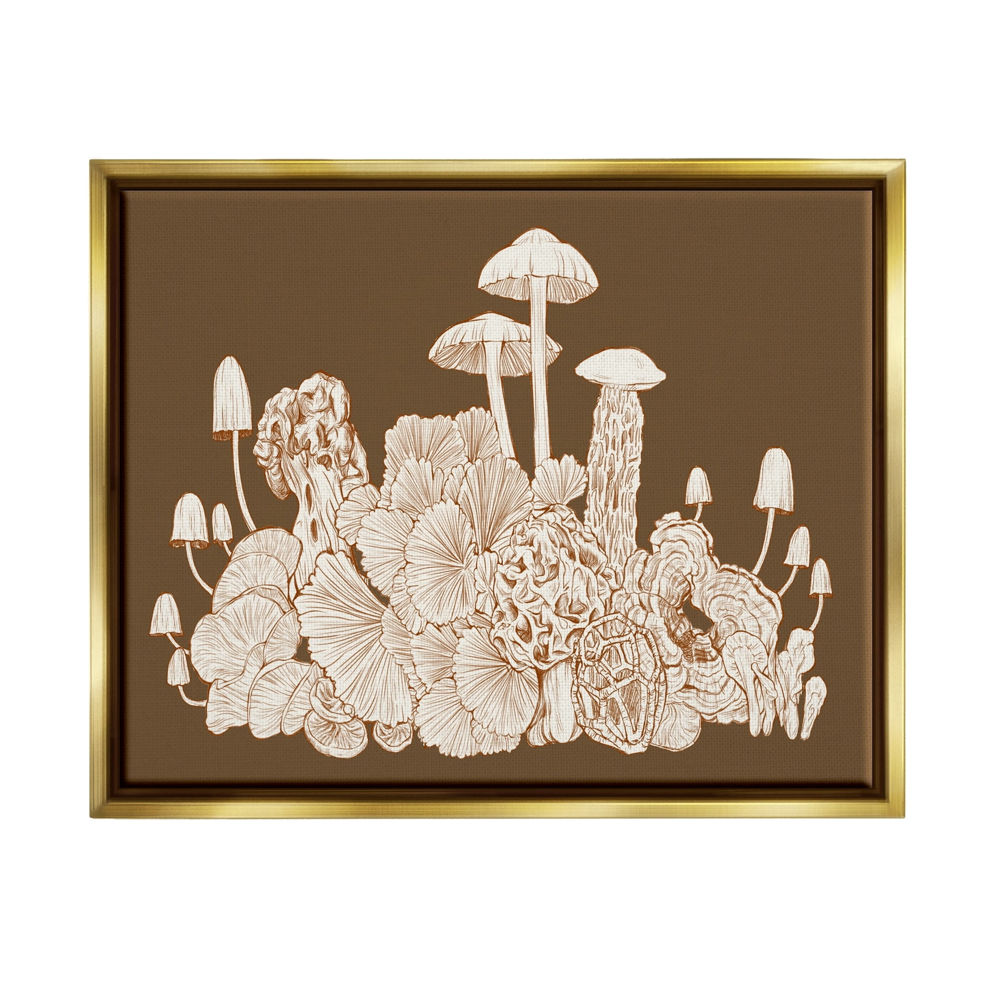 Stupell Industries Mushroom Cluster Sketch Brown Boho Forest Forage Metallic Gold Framed Floating Canvas Wall Art, 16x20, by Ziwei Li
