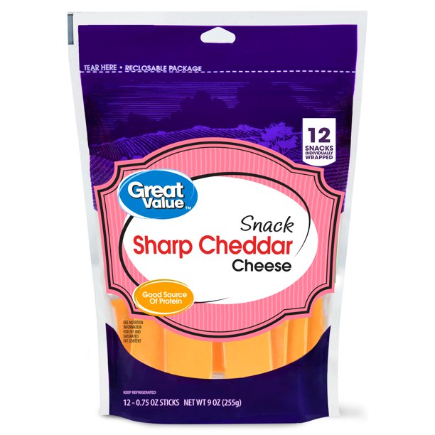 Great Value Sharp Cheddar Cheese Snack Blocks, 9 oz, 12 Ct