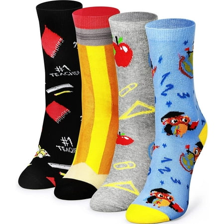 4 Pieces Teacher Appreciation Socks Funny Thank You Gift Crew Socks for ...