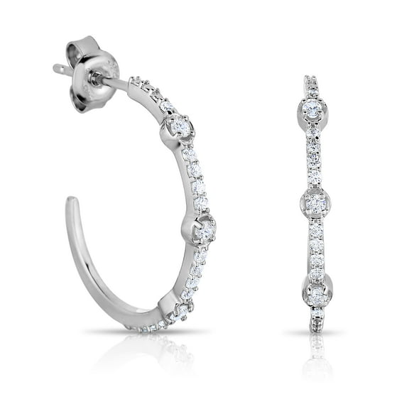 Natalia Drake 3/8 Cttw J Shaped Semi Circle Diamond Hoop Earrings for Women in Rhodium Plated Sterling Silver (Color I / Clarity I3)