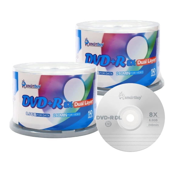 DVD Smartbuy Logo, paquete de 100 unidades, DVD+R DL, 8,5 GB, 8X