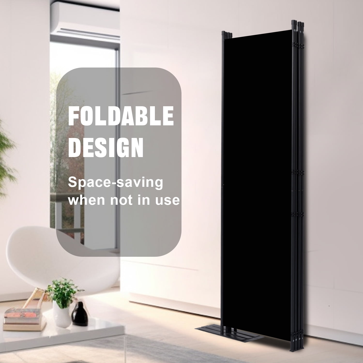YASRKML 4 Panel Folding Privacy Screen, 6Ft Tall Room Divider with Wider Support Feet, Portable Wall Dividers Room Partition, Black