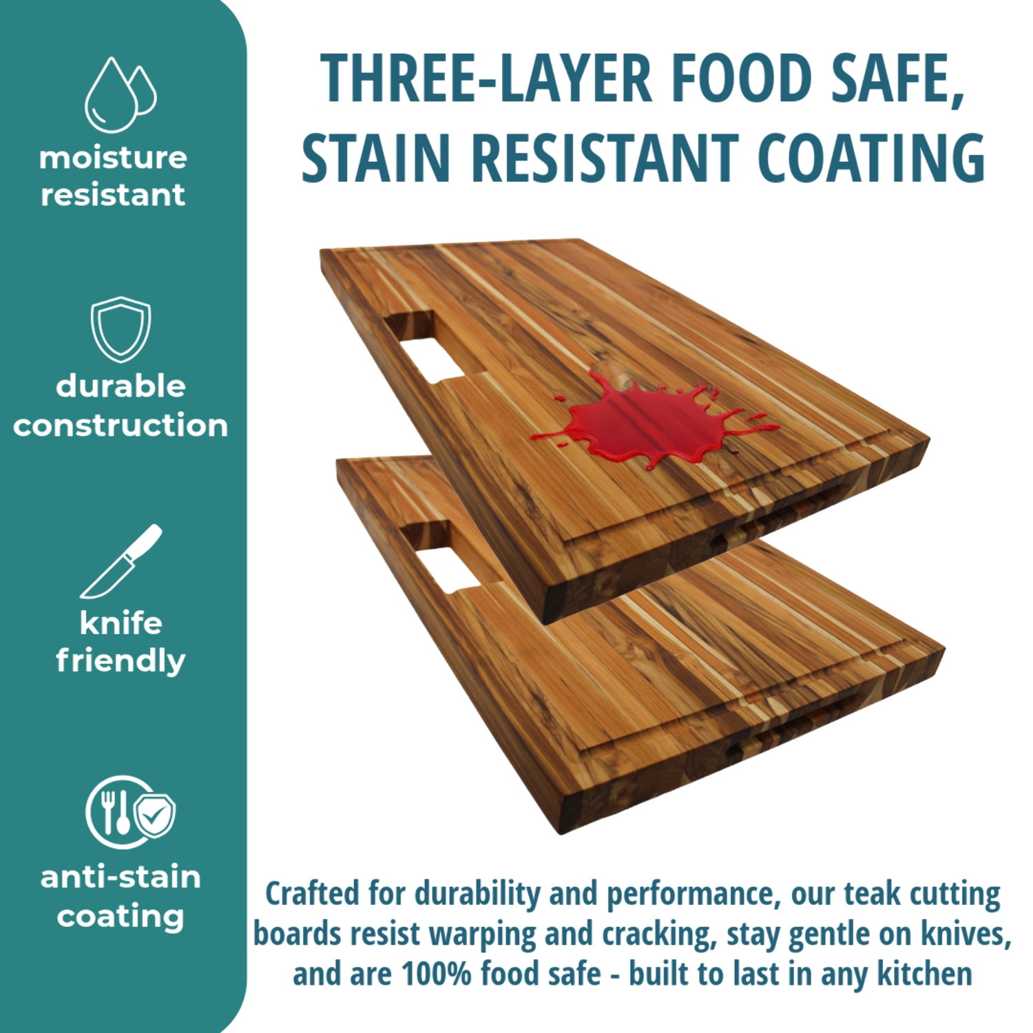 EcoDecors 29" x 18" FSC Teak Edge Grain Stove Top Cutting Board with Groove  Handle