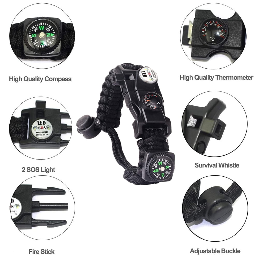 SDOTXA Adjustable Bracelet  7 core 5 in 1 Emergency Sports Wristband Gear kit Waterproof  Compass  Multi-Tool Wilderness Adventure Umbrella Rope Bracelet