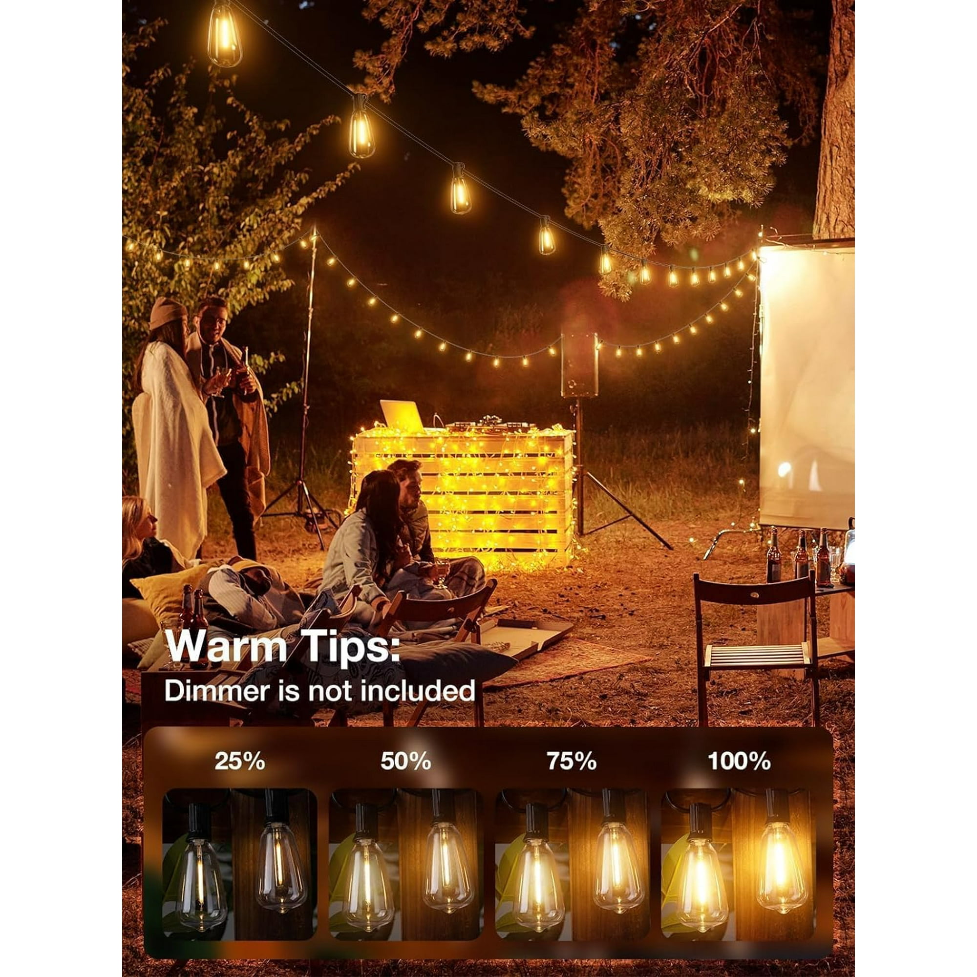 100FT Outdoor String Lights,Patio Lights with Shatterproof Waterproof Vintage Edison Bulbs for Christmas,2700K