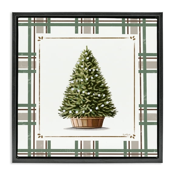 Stupell Industries Potted Christmas Tree Plaid Black Framed Floater Canvas Wall Art design by Elizabeth Tyndall, 18 x 18