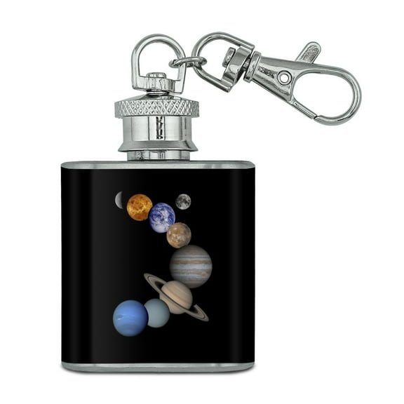 Solar System Planets Mercury Venus Mars Earth Moon Jupiter Saturn Uranus Neptune Stainless Steel 1oz Mini Flask Key Chain