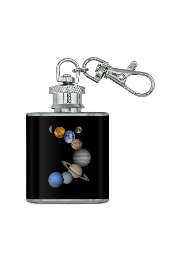 Solar System Planets Mercury Venus Mars Earth Moon Jupiter Saturn Uranus Neptune Stainless Steel 1oz Mini Flask Key Chain