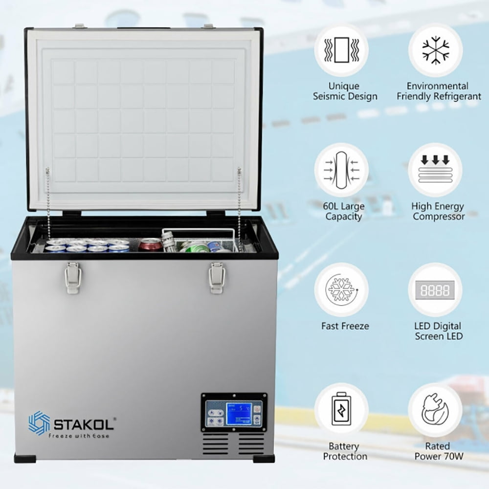 Kadyn Refrigerator, Freezer Fridge Cooler, 63-Quart Portable Compressor Camping Electric Car Cooler