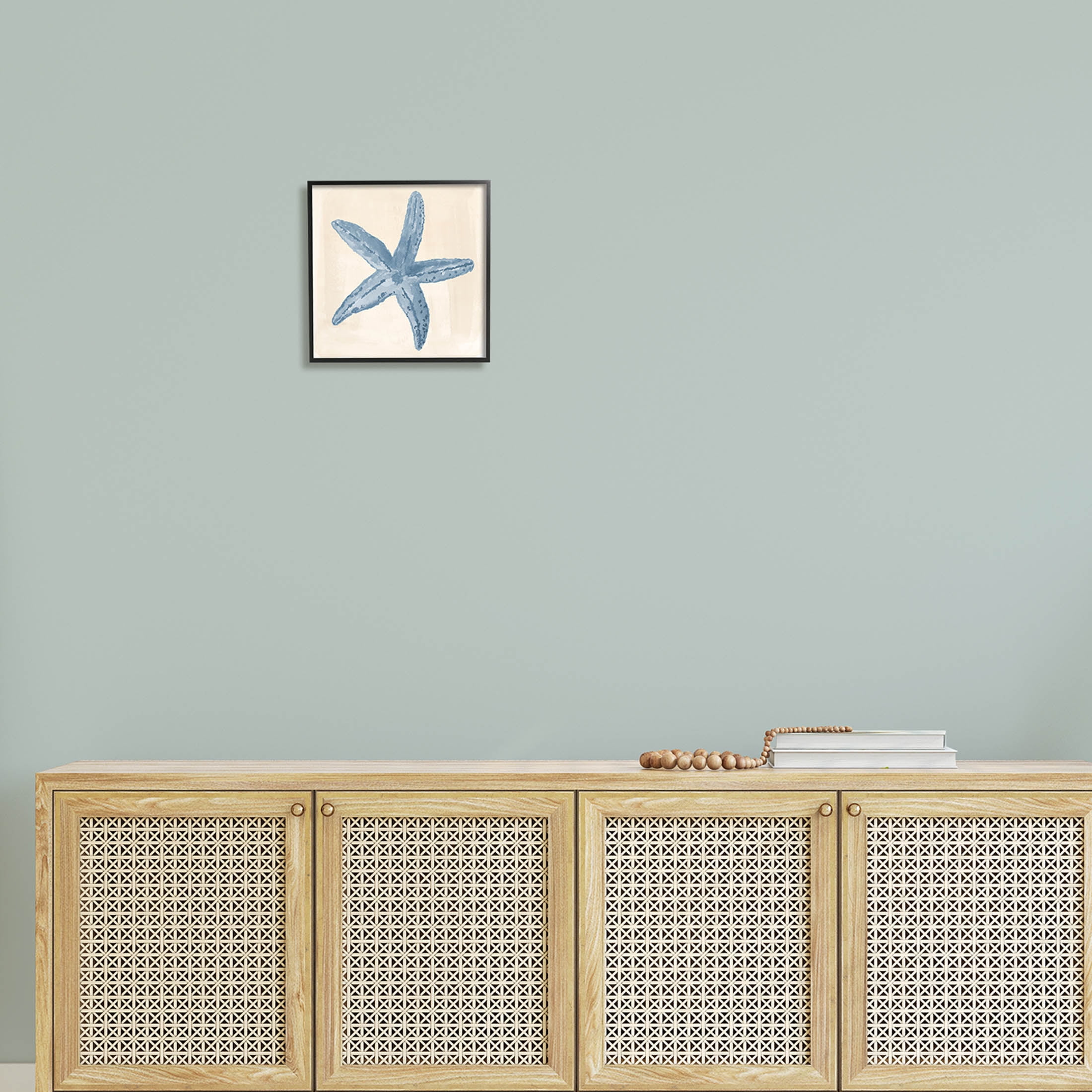 Blue Starfish Nautical Summer Animals & Insects Graphic Art Black Framed Art Print Wall Art