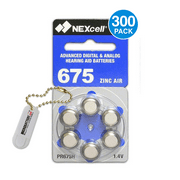 Size 675 1.4V Zinc Air Hearing Aid Batteries (300 Pack) + Battery Buddy