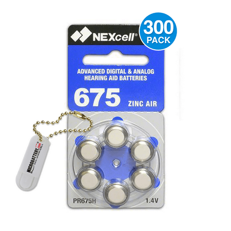 Size 675 1.4V Zinc Air Hearing Aid Batteries (300 Pack) + Battery Buddy