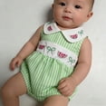 thumbnail image 7 of CUZIBR Girls Toddler Baby Romper Clothes Sets One Piece Ruffles Crewneck Sleeveless Striped Cartoon Watermelon Embroidery Bodysuits Cut Jumpsuit Summer Soft Trendy Clothes,Green,12-18 Months, 7 of 7