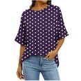 thumbnail image 2 of Shirts for Women Short Sleeve Print Pocket Polka Dot Casual Round Neck Blouse Purple,Womens Tops, 2 of 6